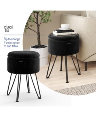 Textured Velvet Round Ottoman with Storage – Modern Foot Stool for Living Room & Bedroom