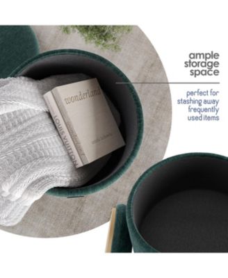 Textured Velvet Round Ottoman with Storage – Modern Foot Stool for Living Room & Bedroom