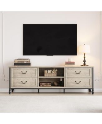 75 Inch Mid-Century Modern TV Stand with Storage