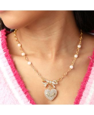 Gold-Tone Pearl Heart Pendant Necklace