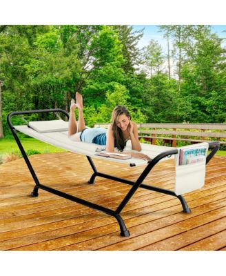 Cozy Hammock Bed- Patio Hammock with Stand w/Pillow and Storage Pockets - For Patio, Garden, Backyard, Poolside