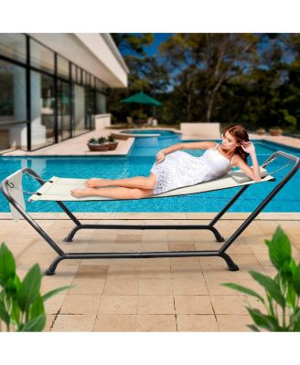 Cozy Hammock Bed- Patio Hammock with Stand w/Pillow and Storage Pockets - For Patio, Garden, Backyard, Poolside