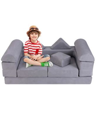 Kids Modular Play Couch Play Set with Suede Fabric Cover High-Density Foam