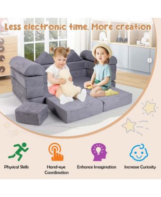 Kids Modular Play Couch Play Set with Suede Fabric Cover High-Density Foam