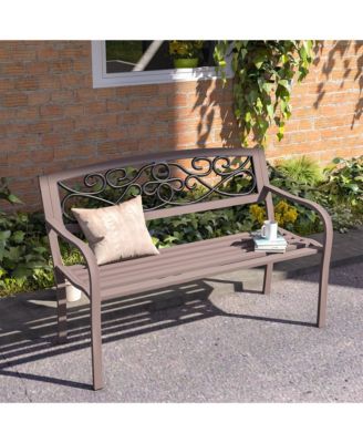 Outdoor Bench, Steel Garden Bench with Floral Backrest,