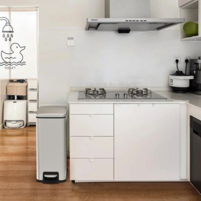 11.9 Gallon/ 45 Liter + Two 1.6 Gallon/6 Liter Rectangular Step-on Trash Can Set For Bathroom and Kitchen