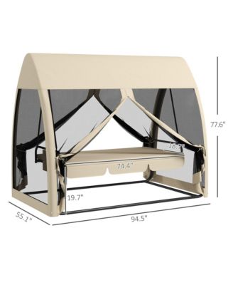 3-Seat Outdoor Swing Chair, Convertible Porch Swing Bed,