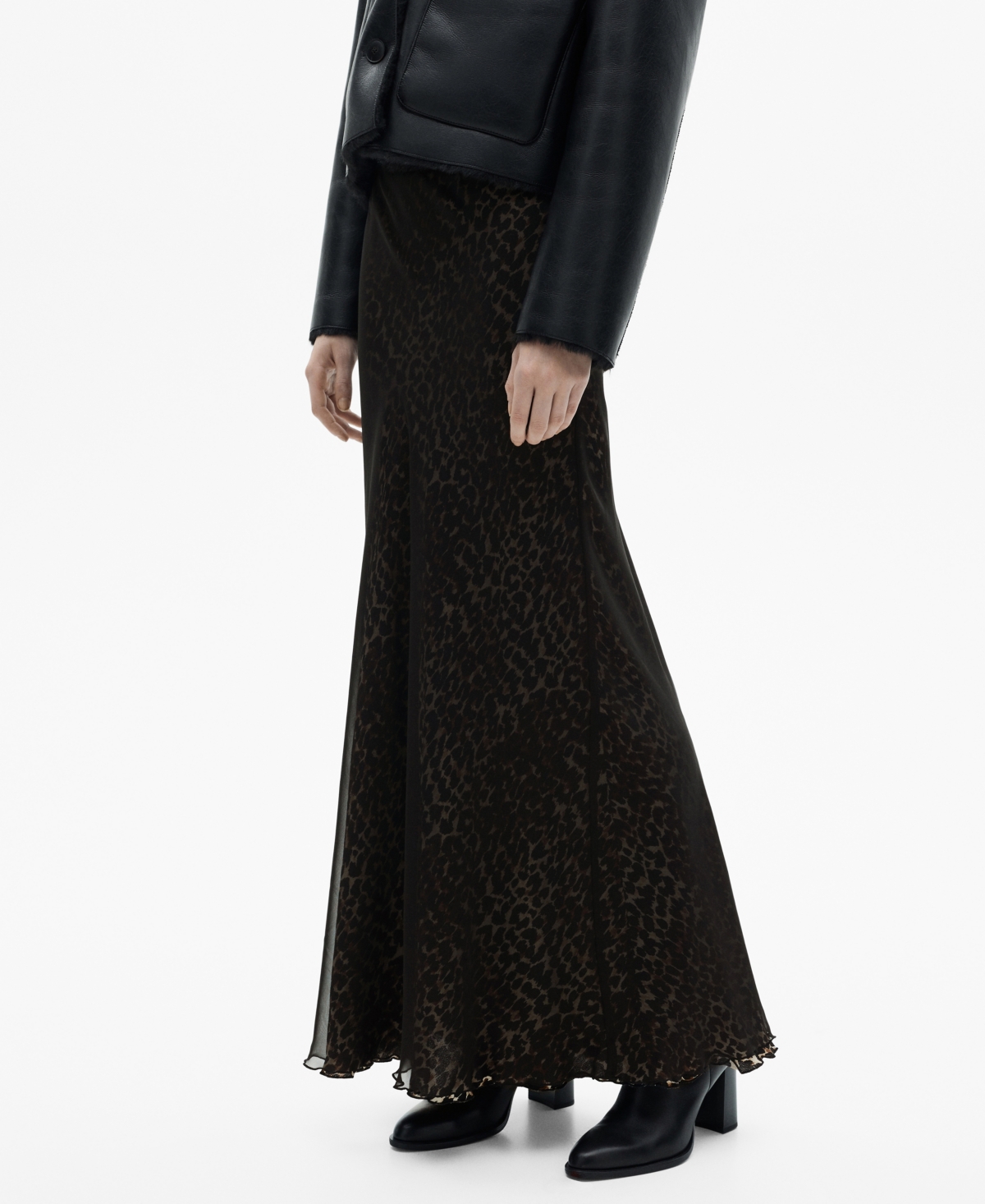 Shop Mango Women's Leopard Flared Skirt In Black