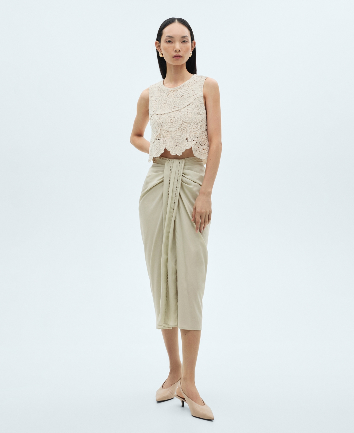 Mango Draped Midi Skirt Aqua Green In Aqua Green