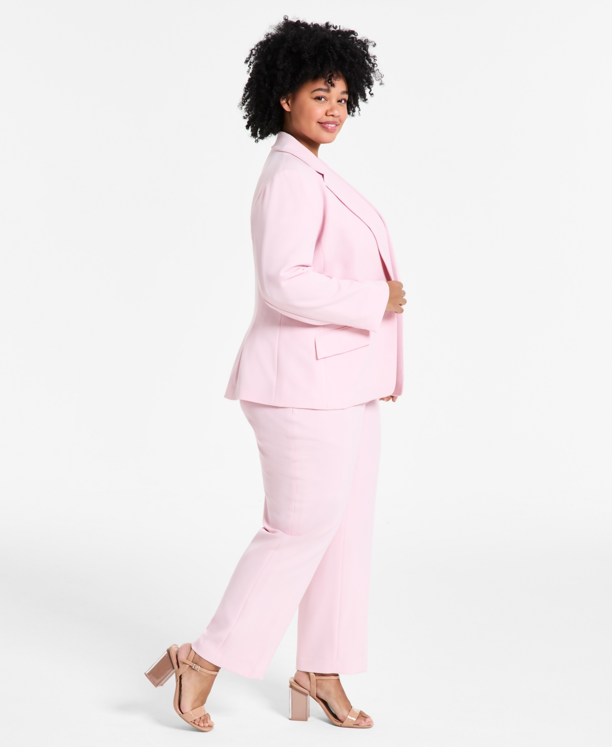 Kasper Plus Size Stretch Crepe One-button Blazer In Tutu Pink