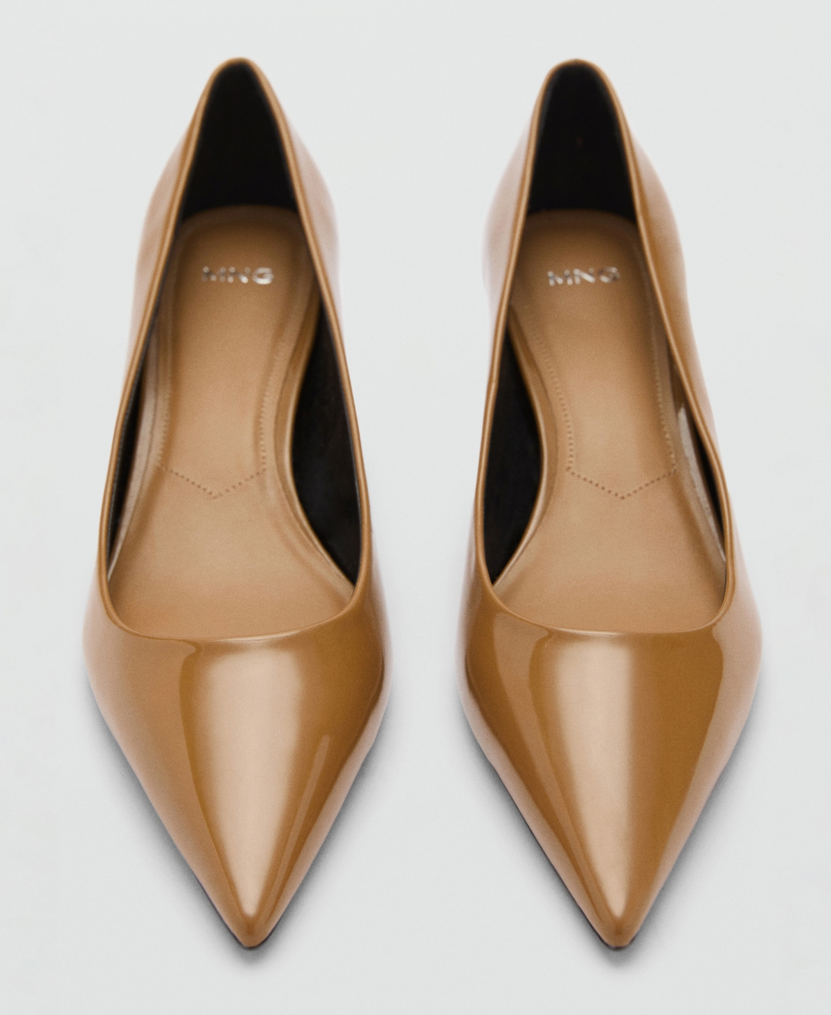 Mango Patent Leather Effect Kitten Heel Shoe Medium Brown In Medium Brown