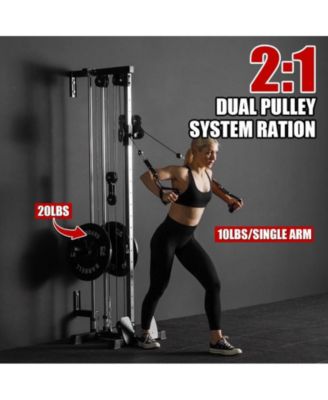 Wall Mount Cable Station, Cable Crossover Machine with 18 Positions Dual Pulley System for Home Gym Fitness Equipment