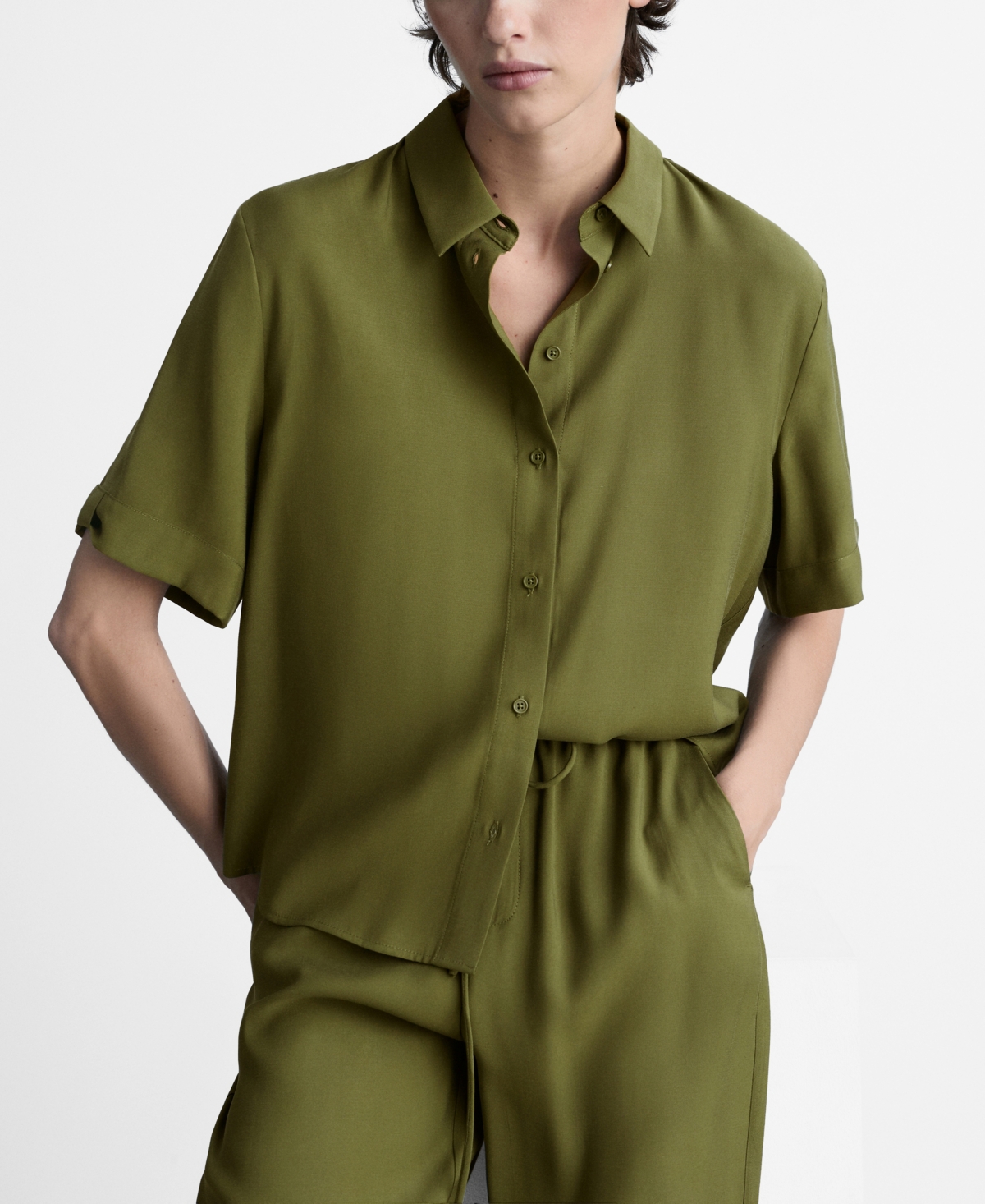 MANGO WOMEN'S SHORT SLEEVE FLUID SHIRT 
