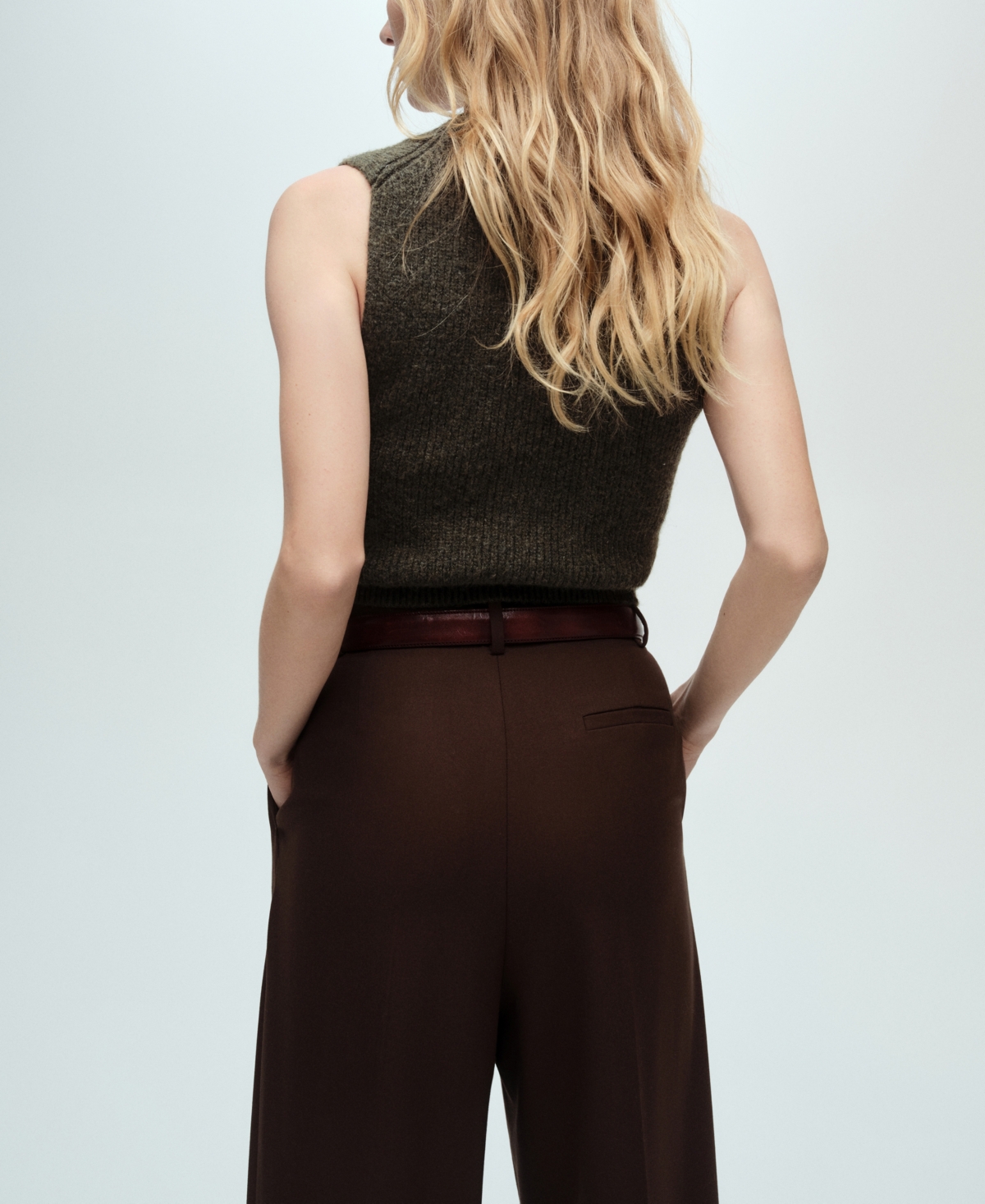Mango Erizo Crop Knit Tank In Khaki