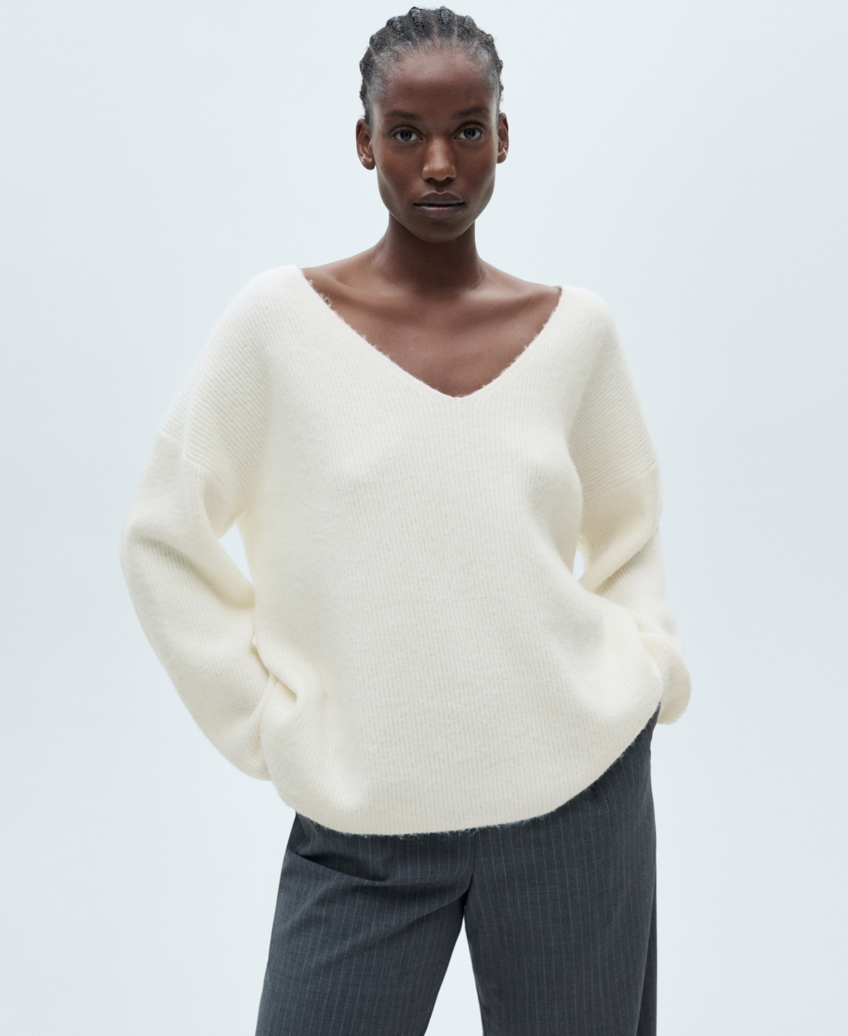 Mango Women's V-neck Knit Sweater In Ecru