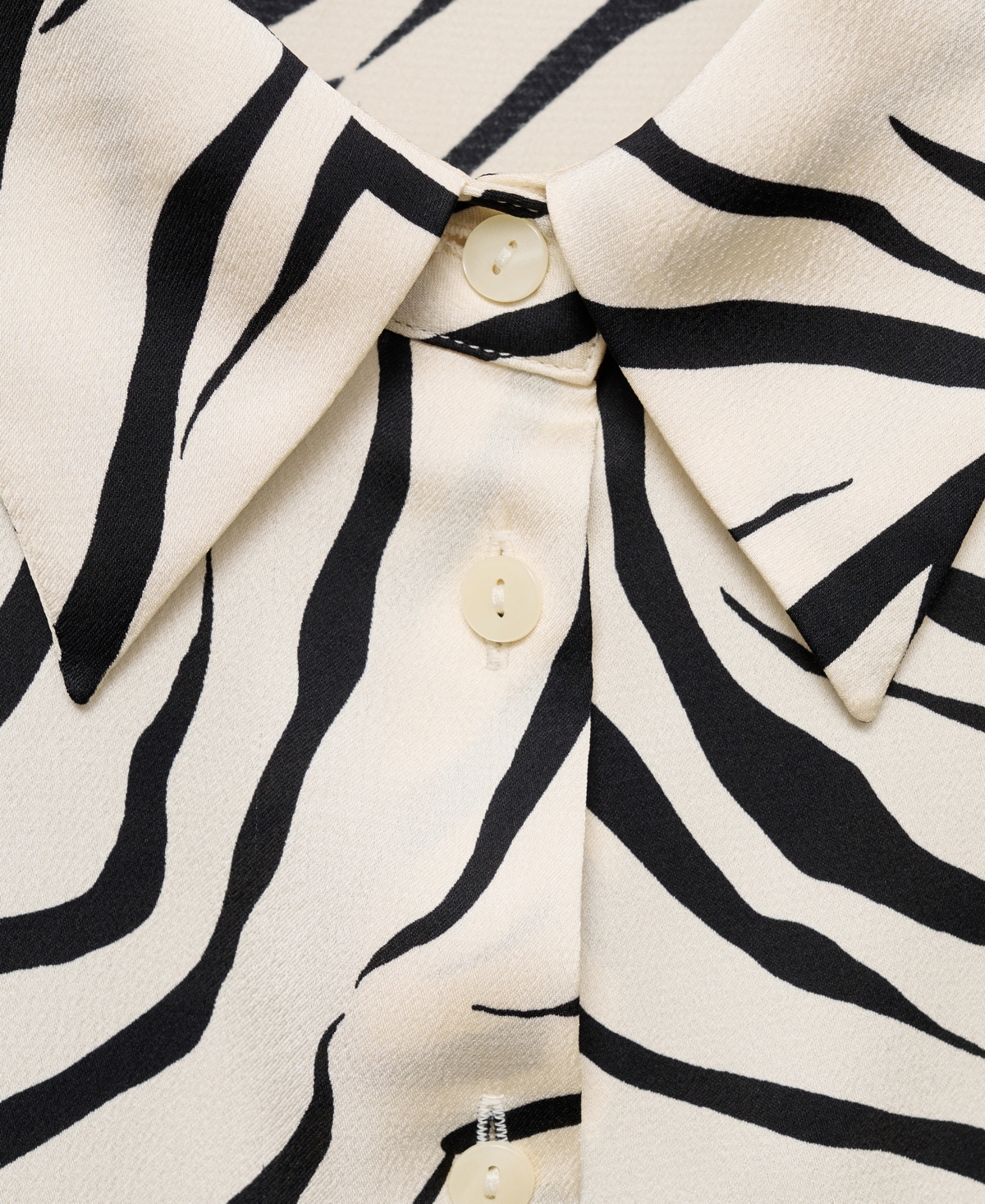 Mango Satin Print Shirt Ecru In Ecru