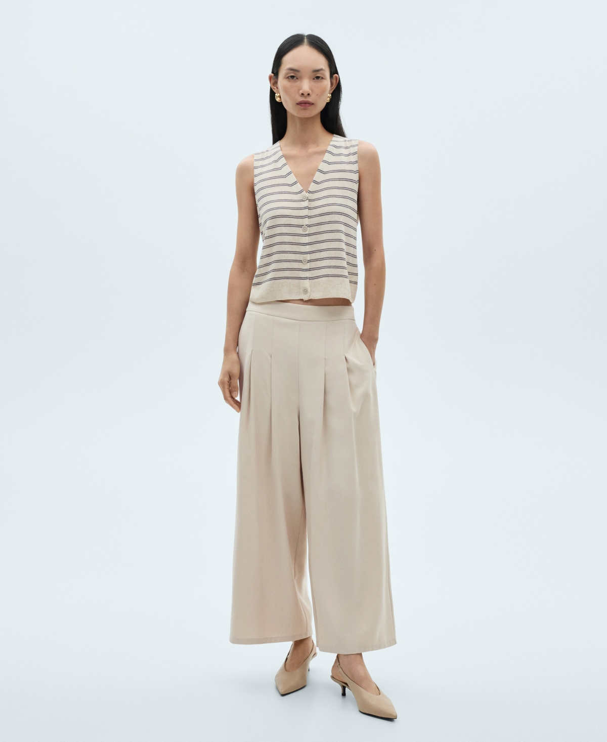 Shop Mango Women's Wide Leg Pleated Pants In Beige
