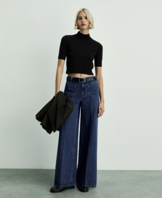 Women's Pockets Detail Wide Leg Jeans
