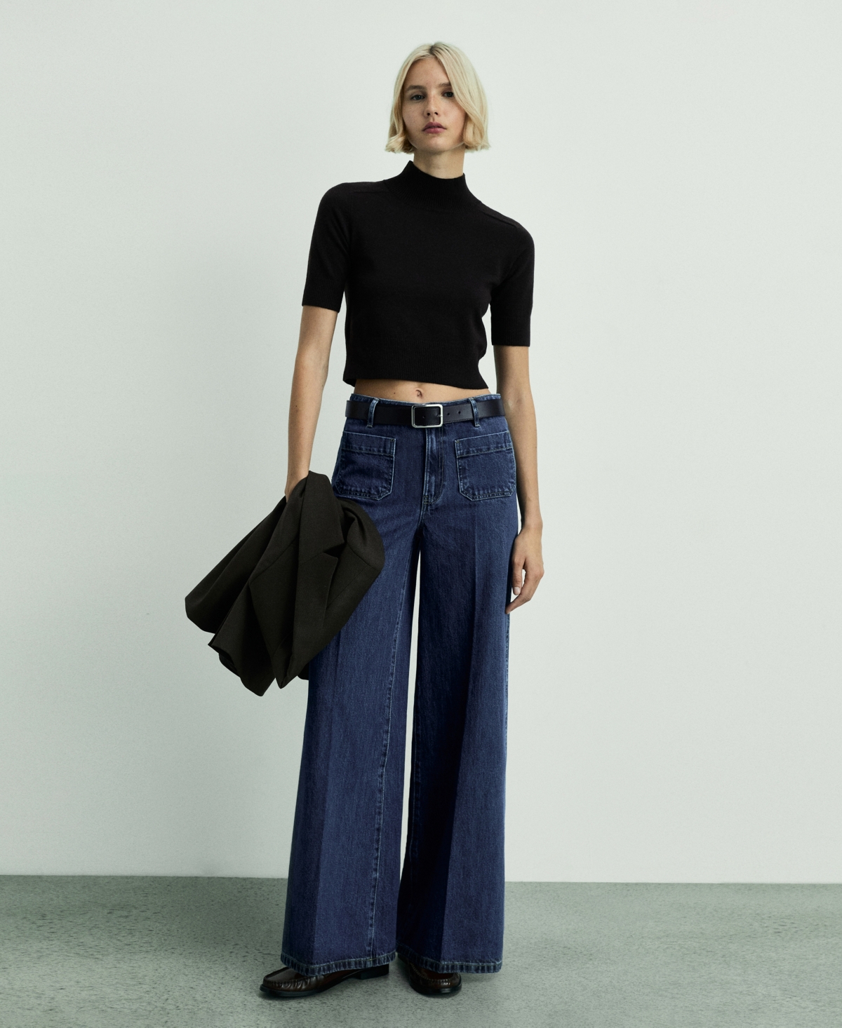 Mango Wideleg Jeans With Pockets Dark Blue In Dark Blue