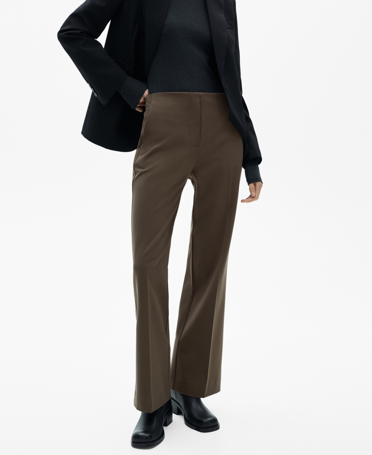 Mango Carlos Straight Leg Trousers In Medium Brown