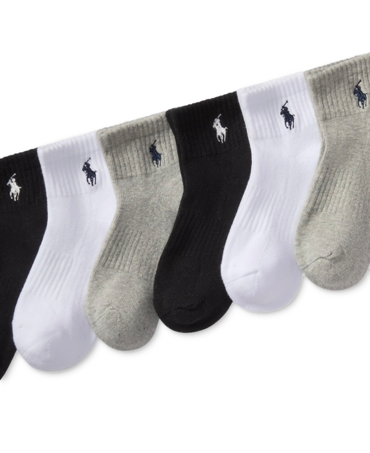 Polo Ralph Lauren Little & Big Boys Solid Quarter Crew Socks, 6-pack In Gray