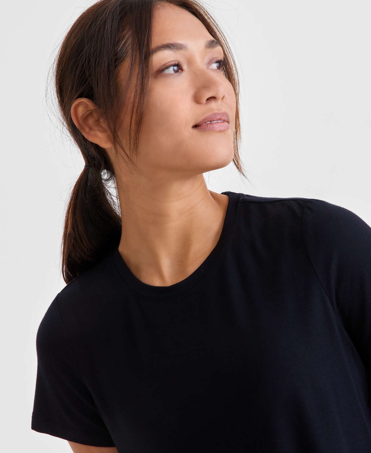 Id Ideology Women's Short-sleeve Crewneck Knit T-shirt, Exclusively At Macy's In Deep Black
