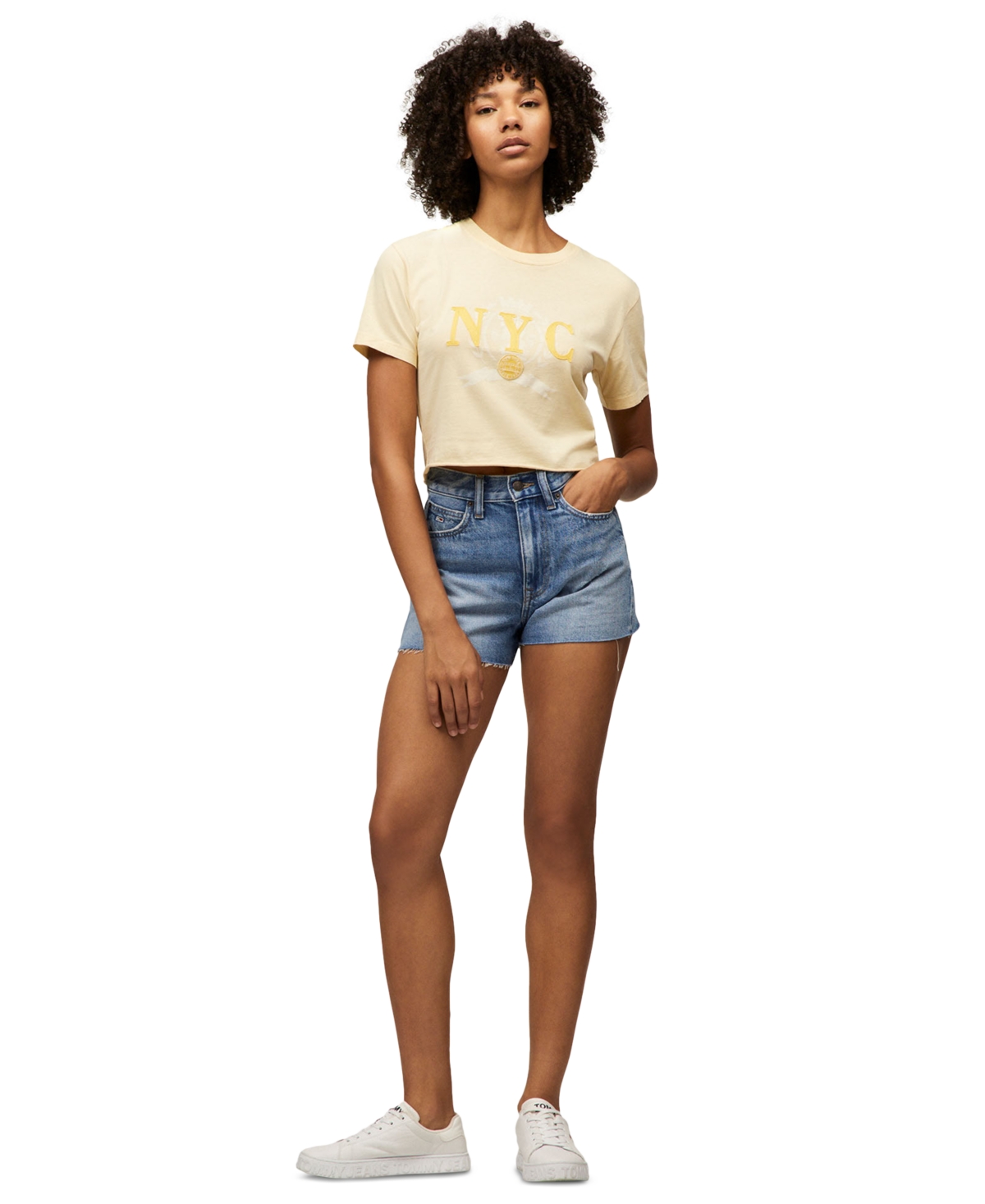 Tommy Jeans Women's Cotton Crop Varsity Crewneck Tee In Custard Cream