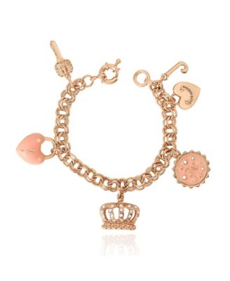 Gold-Tone Pink Charm Bracelet with Pave Accents