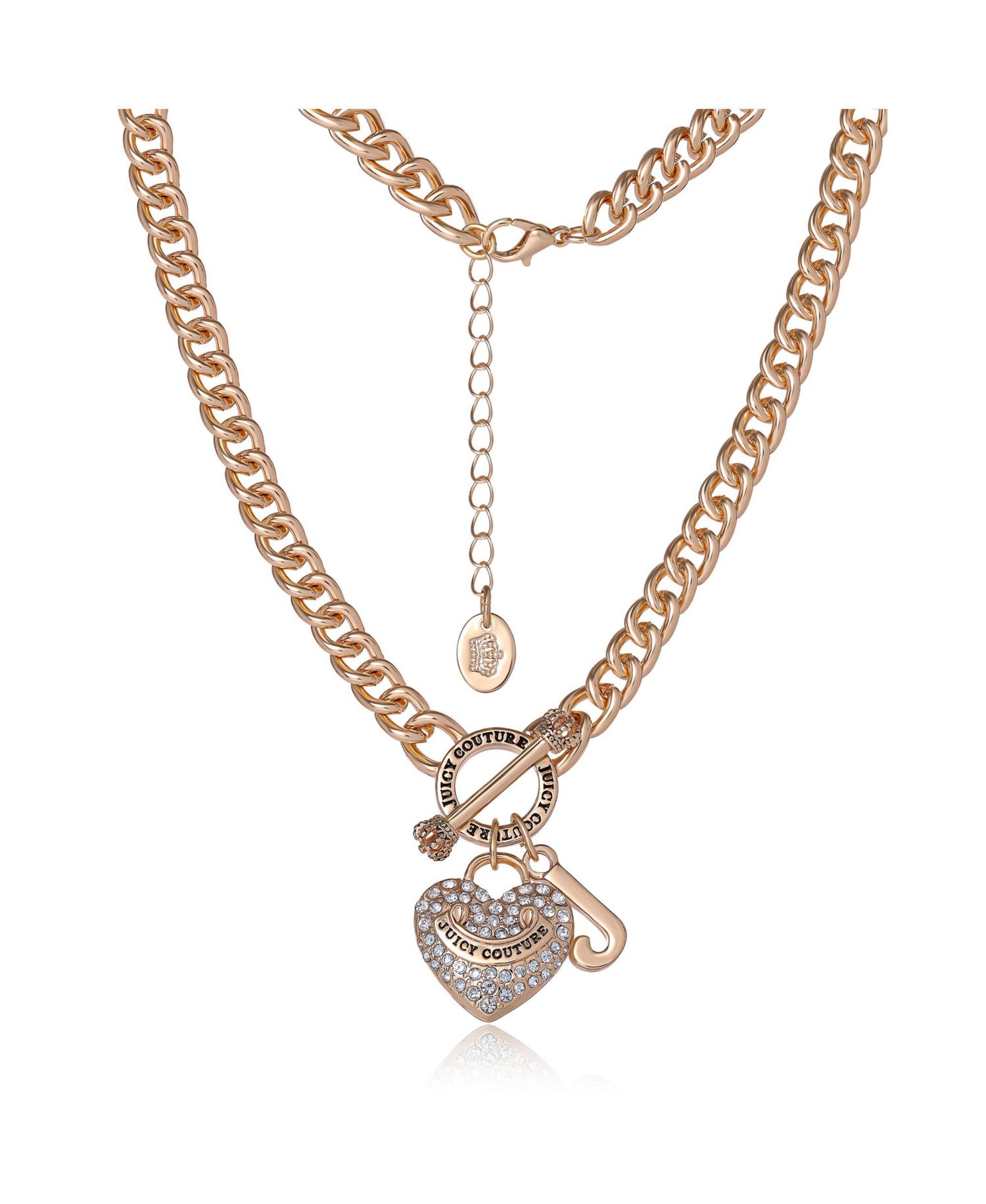 -Tone Heart and Logo Toggle Charm Necklace