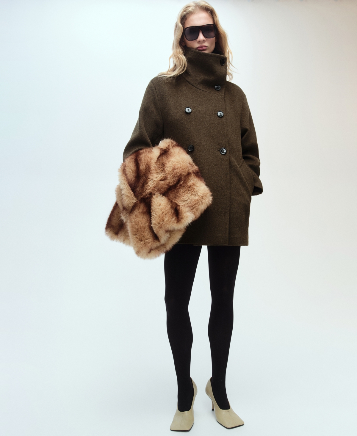 Shop Mango Women's Double-breasted Wool Coat In Khaki