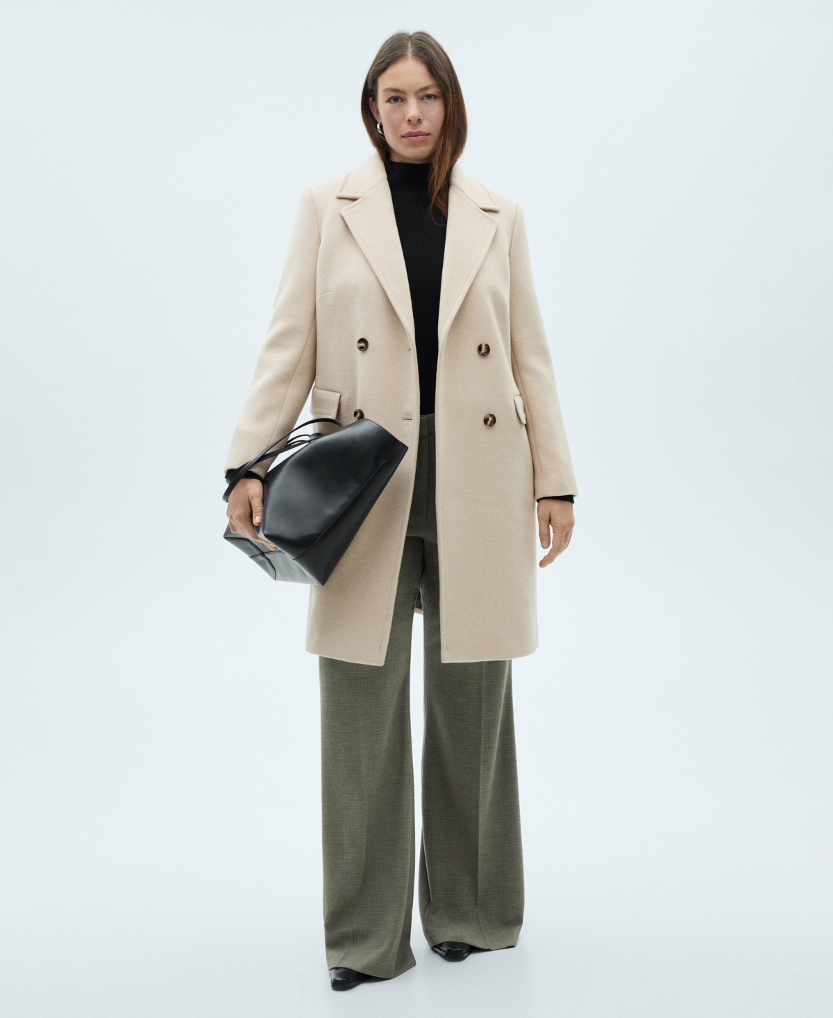 Mango Women's Double-breasted Wool Coat In Light,pastel Gray