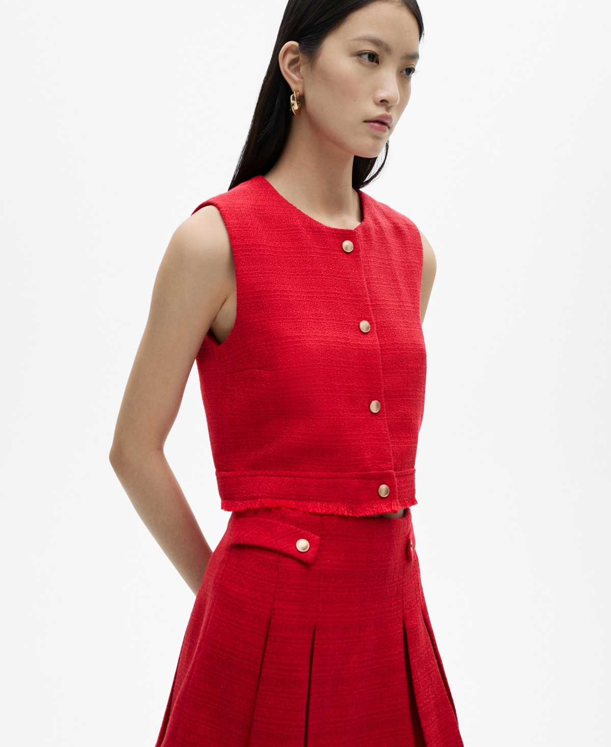 MANGO WOMEN'S BUTTONS DETAIL TWEED VEST 