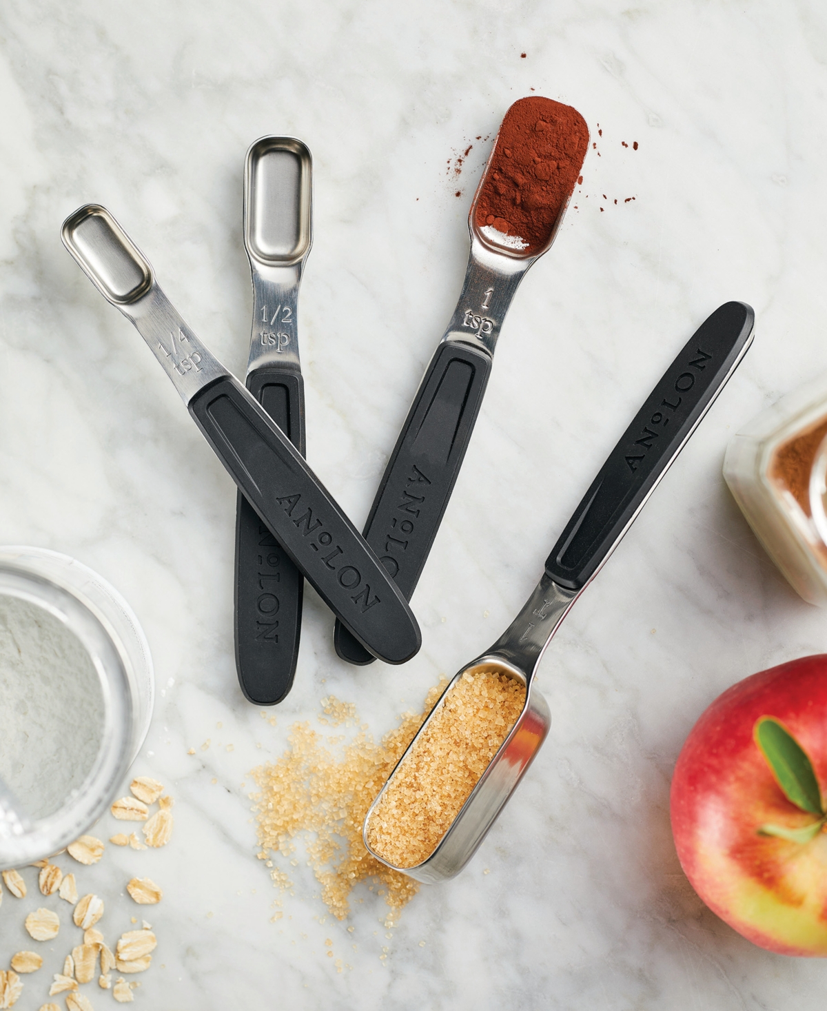 Anolon Suregrip Magnetic Stainless Steel Measuring Spoon Set In Stainless Steel