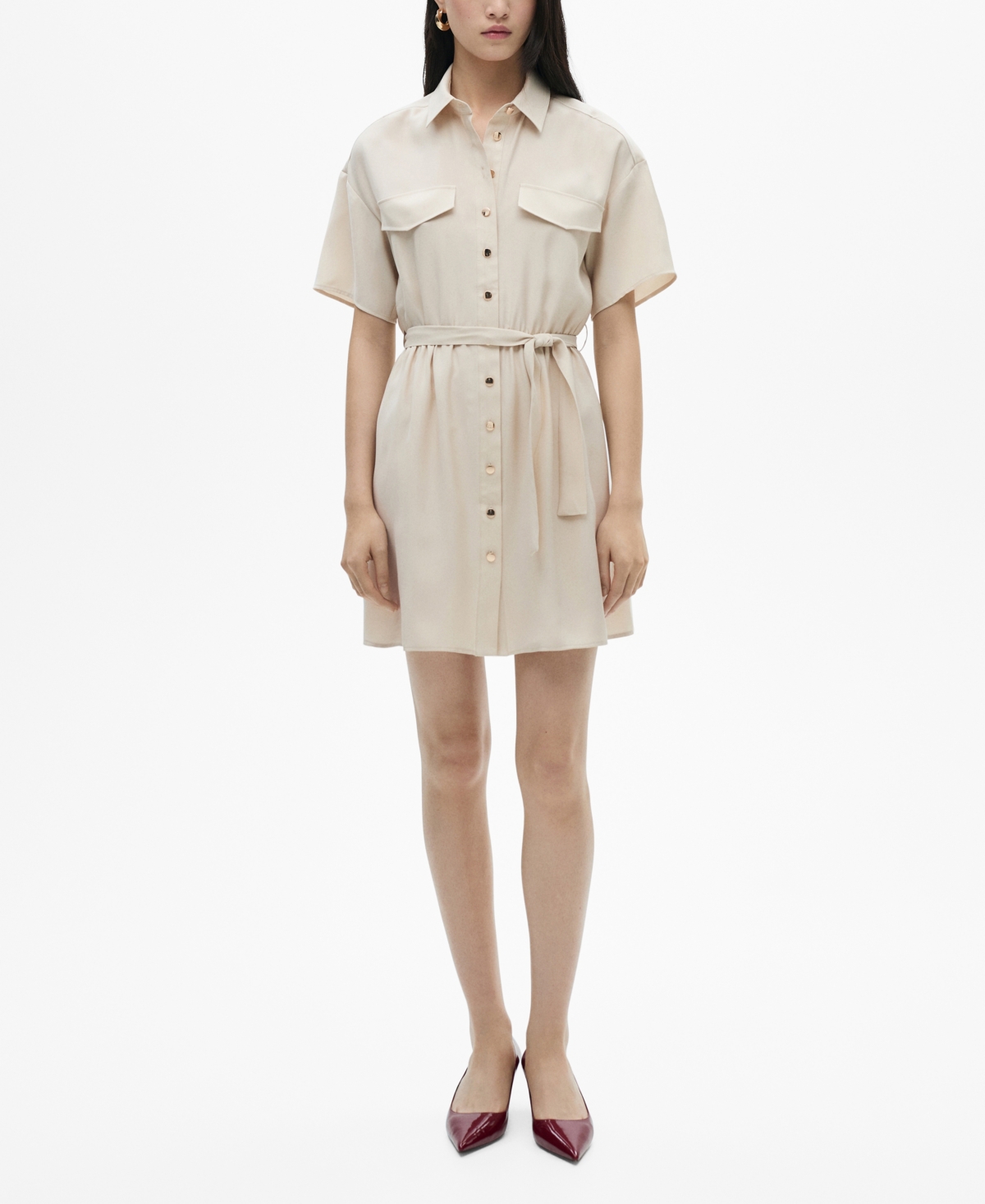 Shop Mango Women's Belt Shirt Dress In Beige