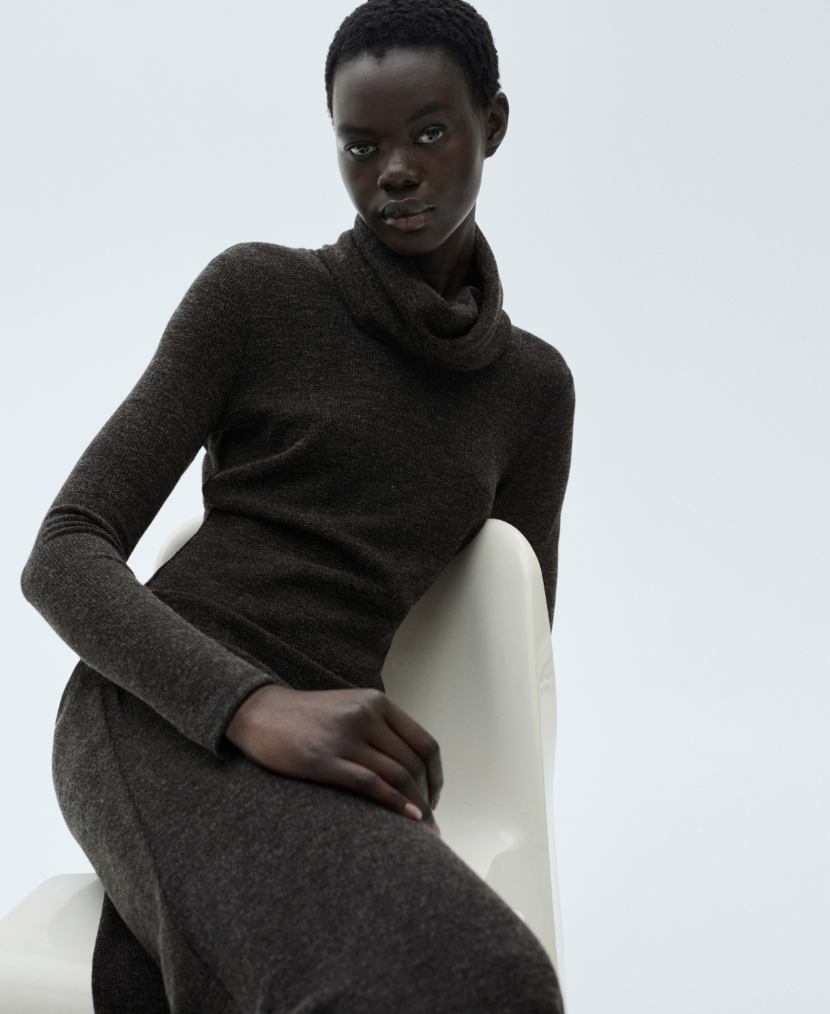 Shop Mango Women's Knitted Turtleneck Dress In Gray