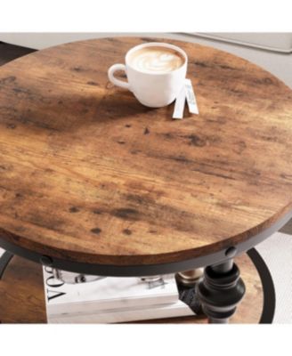 Round Side Table,Small End Table with 3 Shelves for Living Room,Bedroom, Night Stand Accent Coffee Table with Steel Frame for Small Spaces