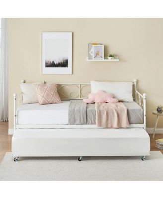 Twin Daybed with Trundle Metal Guest Sofa Bed Frame , Heavy Duty Metal Slats