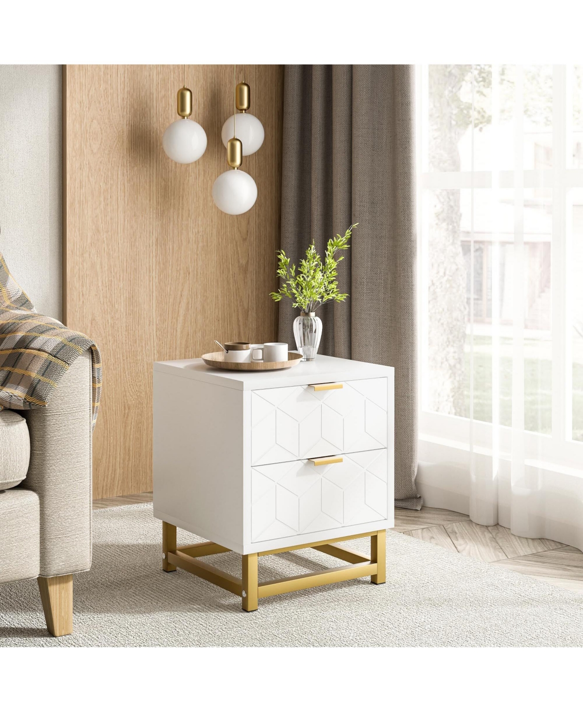 gaomon Modern 2 Drawer Dresser for Bedroom, Large End Side Table Bedside Table with 2 Drawers, Wooden Night Stand with Metal Legs for Bedroom, Hallway