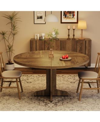 Round Dining Table for 4People, 47 Inch Farmhouse Kitchen Table