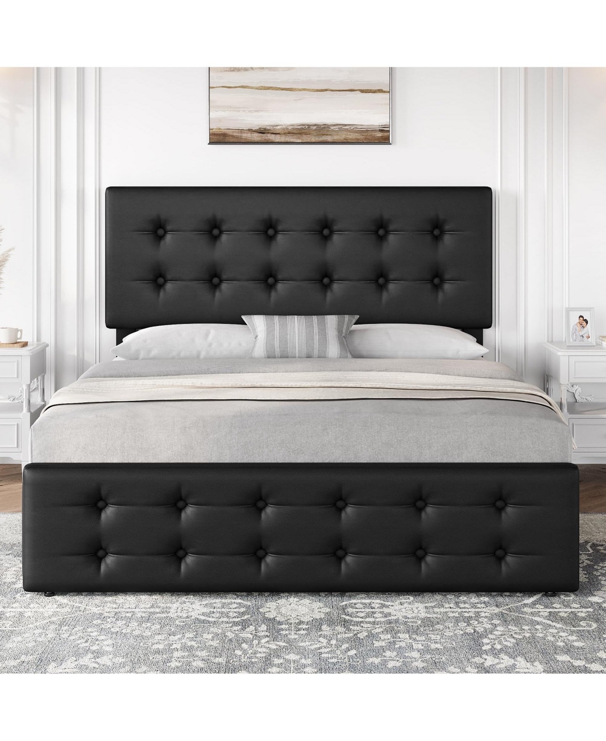 gaomon Full Bed Frame with Headboard and 4 Storage Drawers, Platform Bed Frame Square Stitched Button Tufted