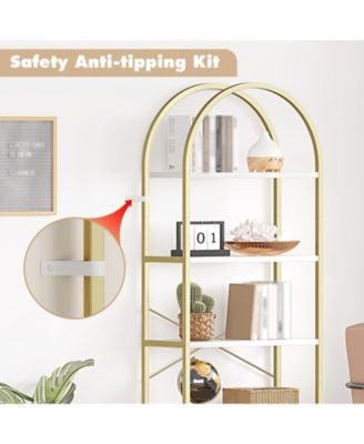 Arched Bookshelf, 5-Tier Open Bookshelf, Modern Bookcase Storage Shelves with Metal Frame