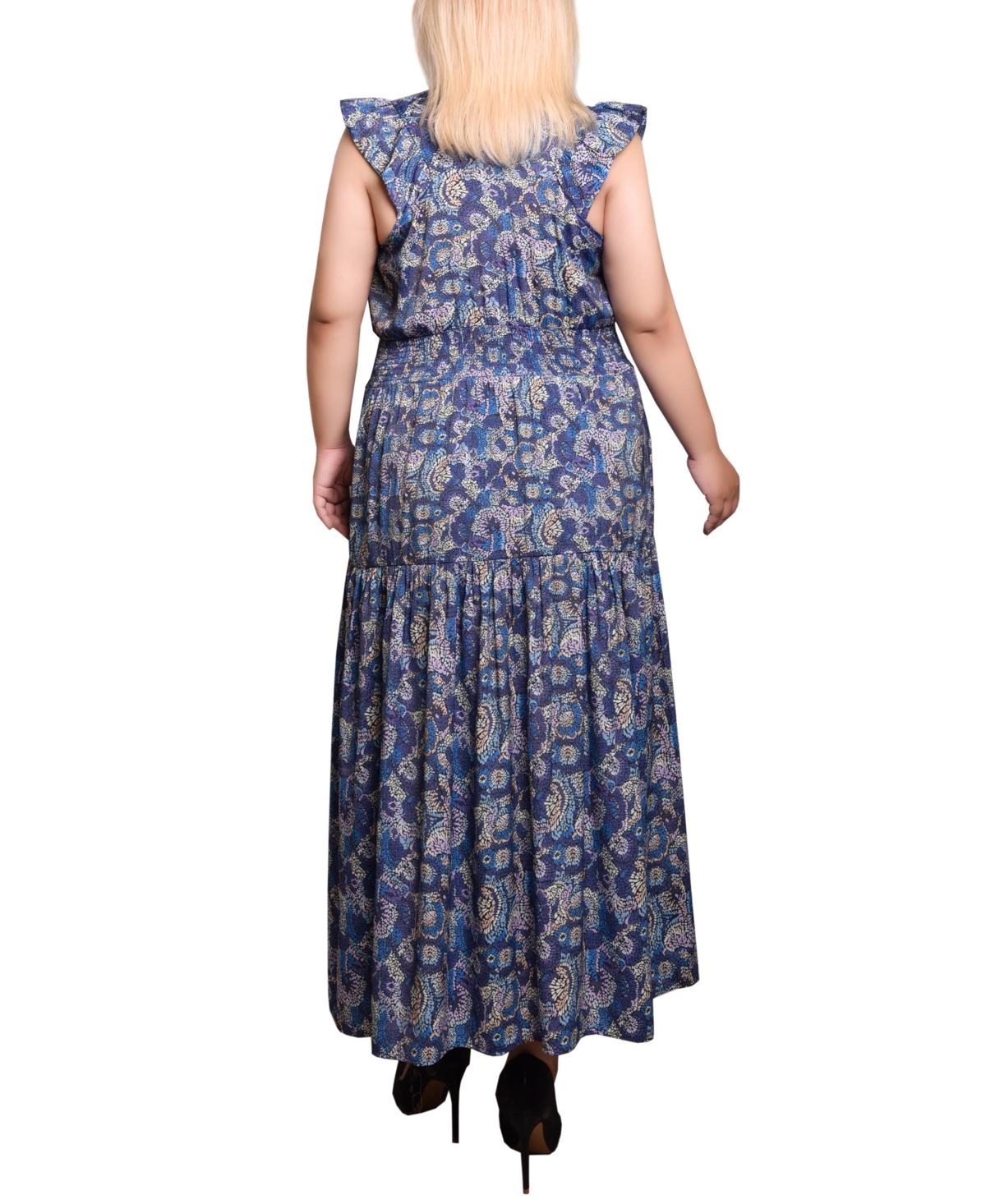 NY COLLECTION PLUS SIZE FLUTTER SLEEVE MIDI DRESS 