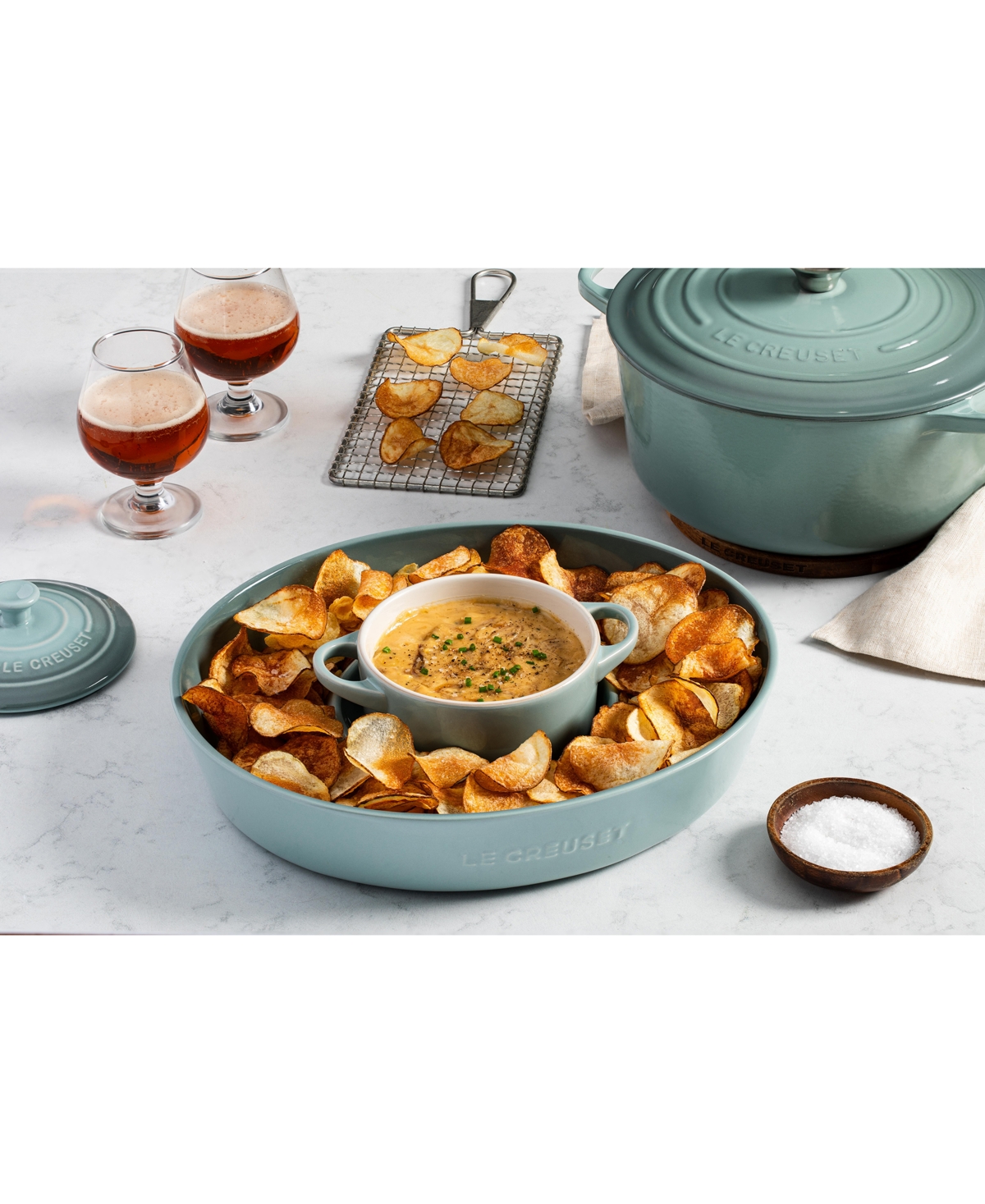 Le Creuset Stoneware Oval 13" Chip And Dip Platter In Sea Salt