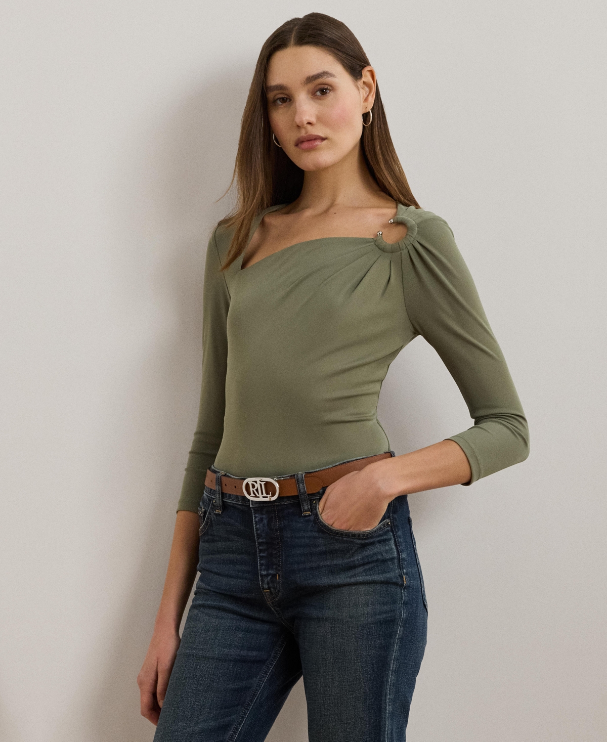 RALPH LAUREN WOMEN'S STRETCH JERSEY ASYMMETRICAL TOP 