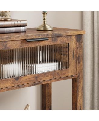 43.3" MDF Glass Drawer 2-Tier Country Style Storage Console Table