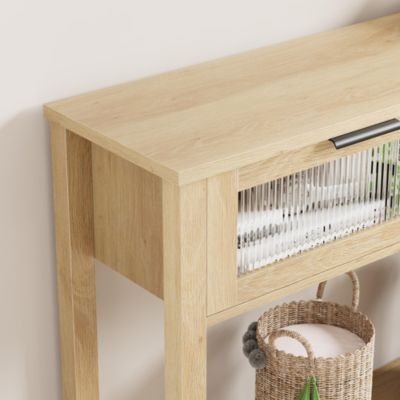 43'' Wood Narrow Glass Drawers 2 Tier Sofa Table Entryway Console Table