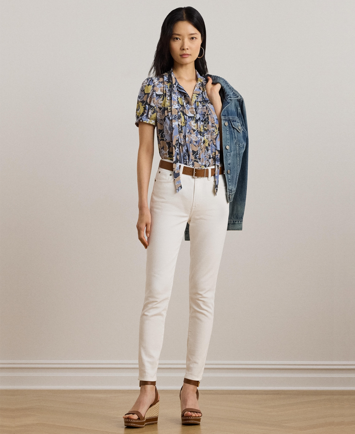 RALPH LAUREN WOMEN'S FLORAL GEORGETTE PUFF-SLEEVE SHIRT 