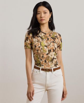 Lauren Ralph Lauren - Women's Floral Cotton-Blend Short-Sleeve Sweater