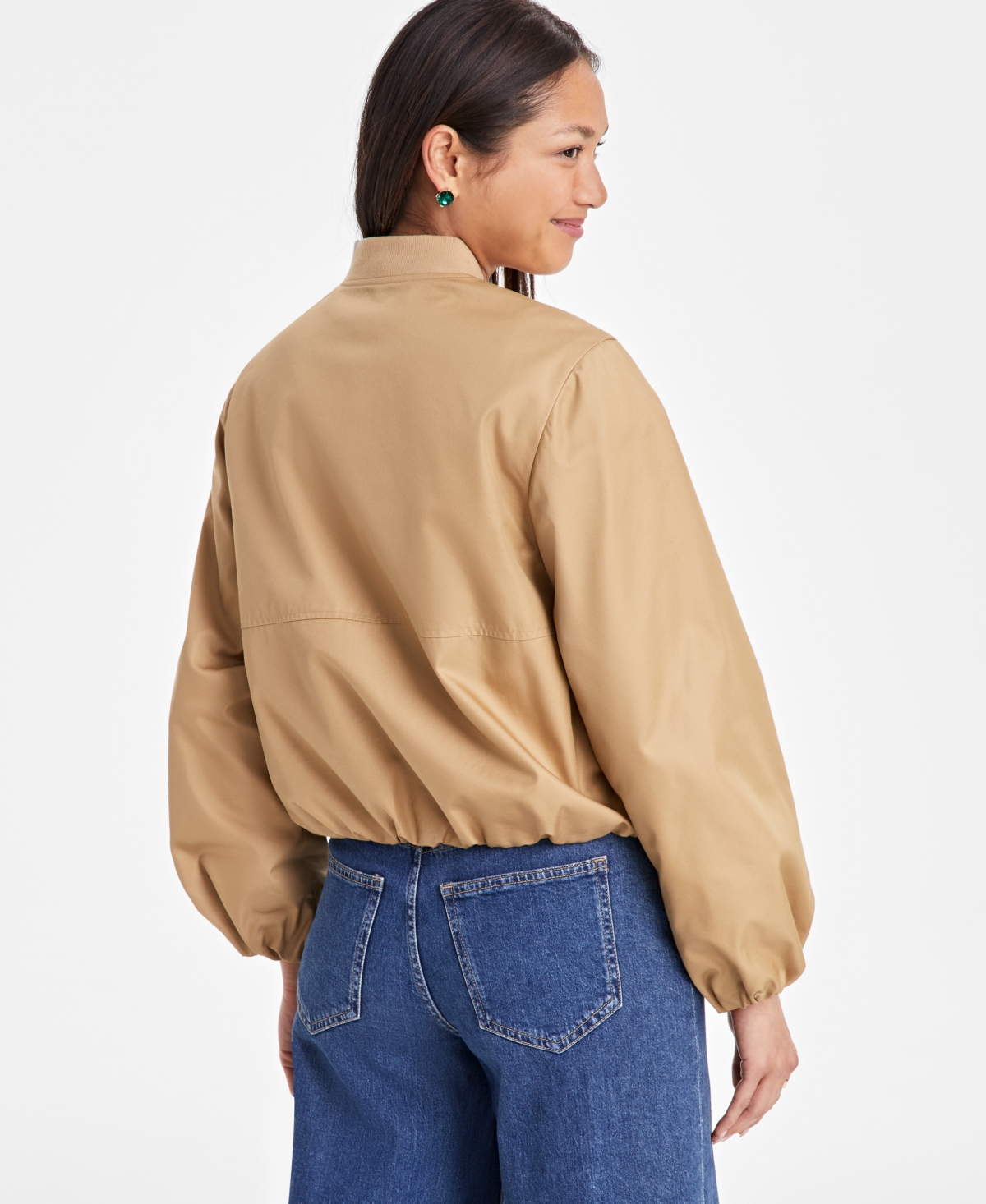 ON 34TH WOMEN'S TWILL BUBBLE-HEM BOMBER JACKET, EXCLUSIVELY AT MACY'S 