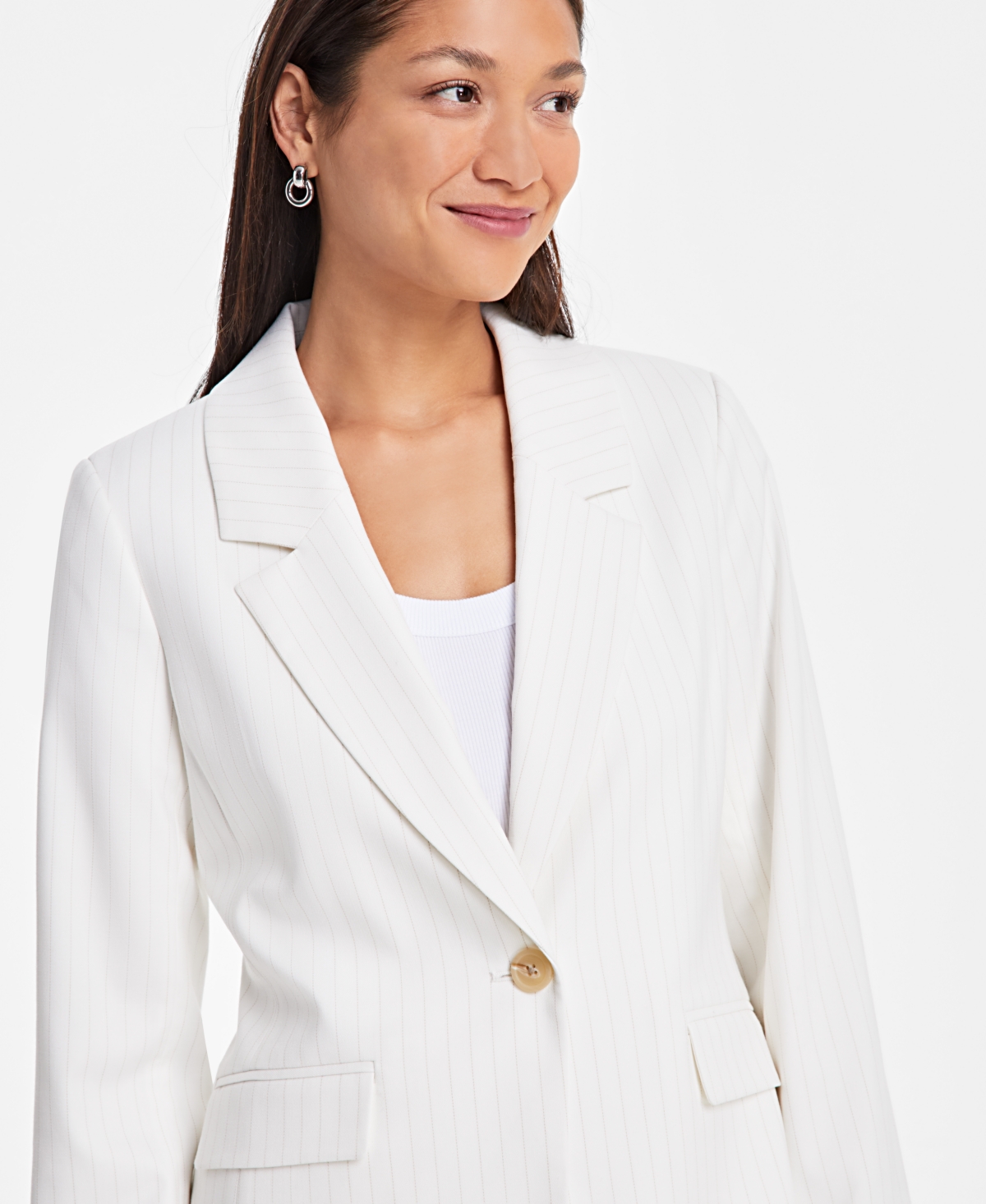 Shop On 34th Women's Pinstripe Boyfriend Blazer, Exclusively At Macy's In Neutral Pinstripe